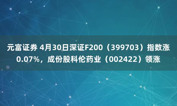 元富证券 4月30日深证F200（399703）指数涨0.07%，成份股科伦药业（002422）领涨