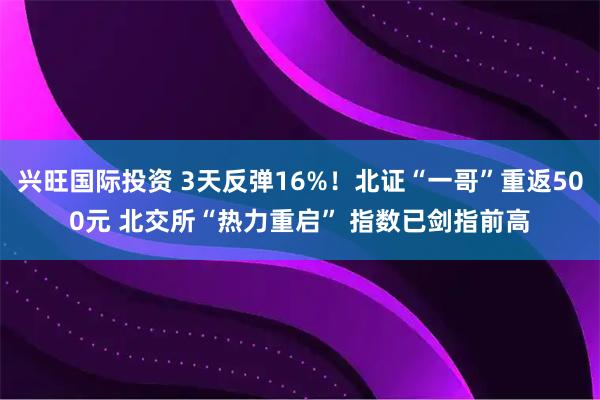 兴旺国际投资 3天反弹16%！北证“一哥”重返500元 北交所“热力重启” 指数已剑指前高