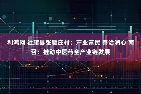 利鸿网 社旗县张腰庄村：产业富民 善治润心 南召：推动中医药全产业链发展